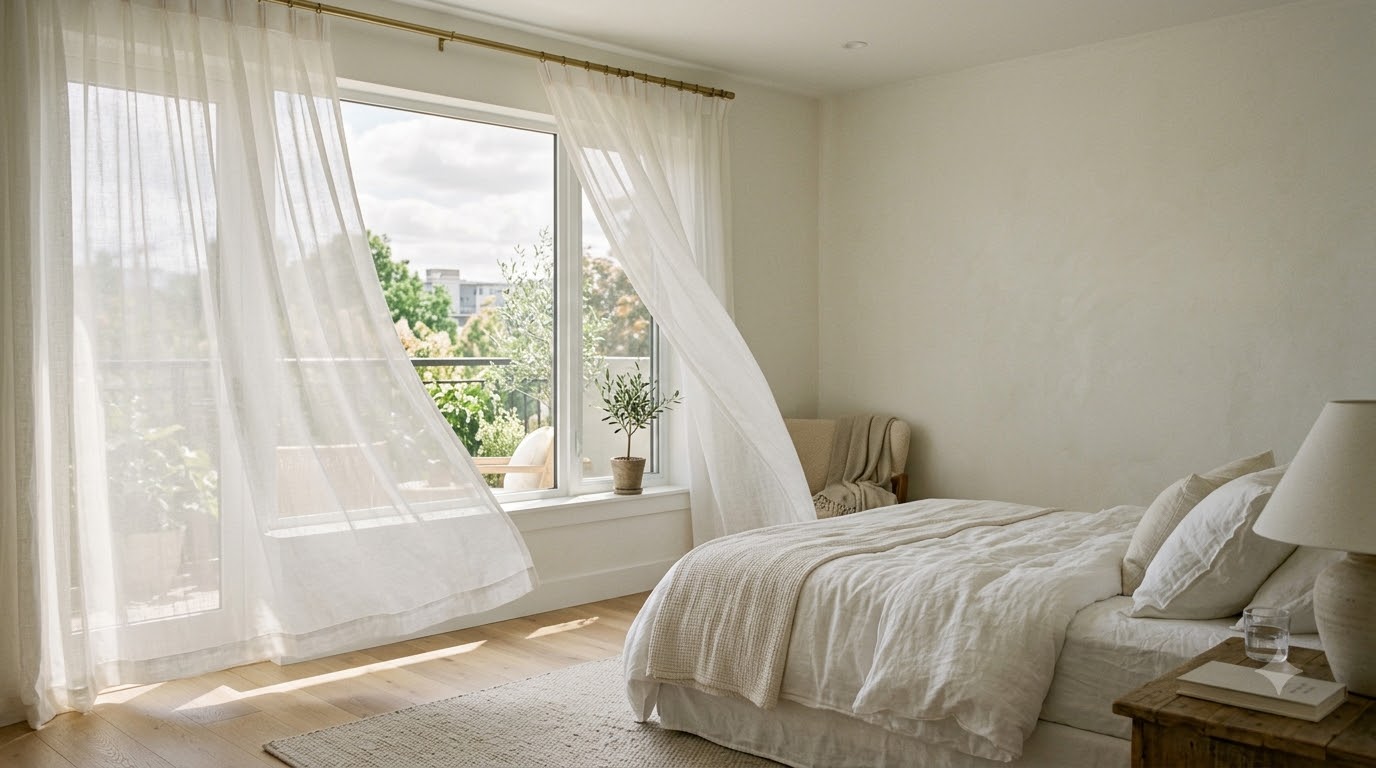 Light sheer curtains in a bedroom